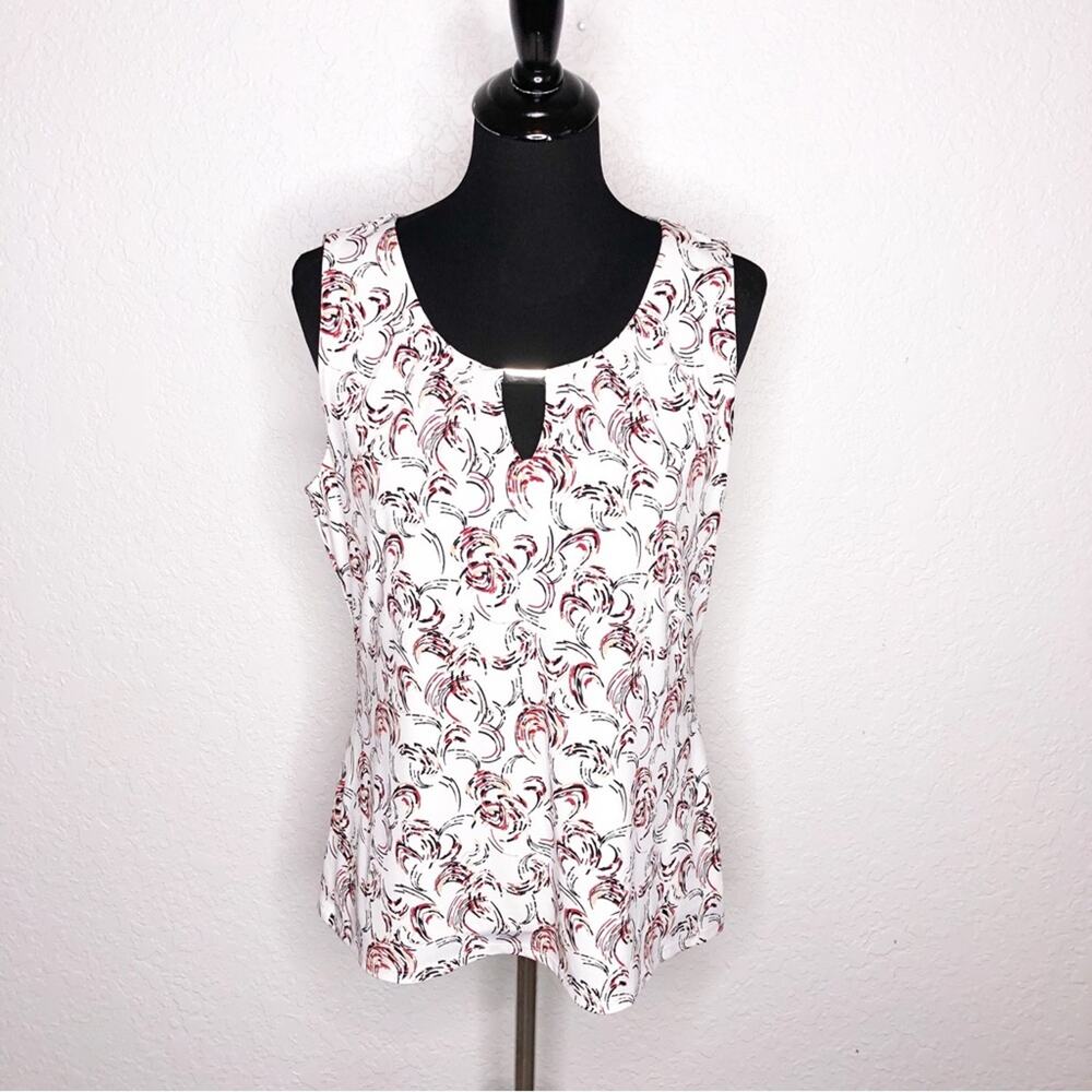 WHBM white‎ black red graphic sleeveless top size Large